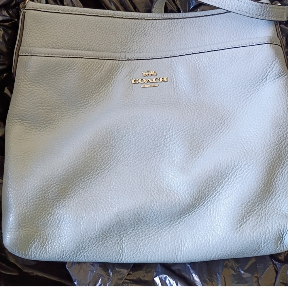 Coach Gray Leather Shoulder Bag with Gold Hardware